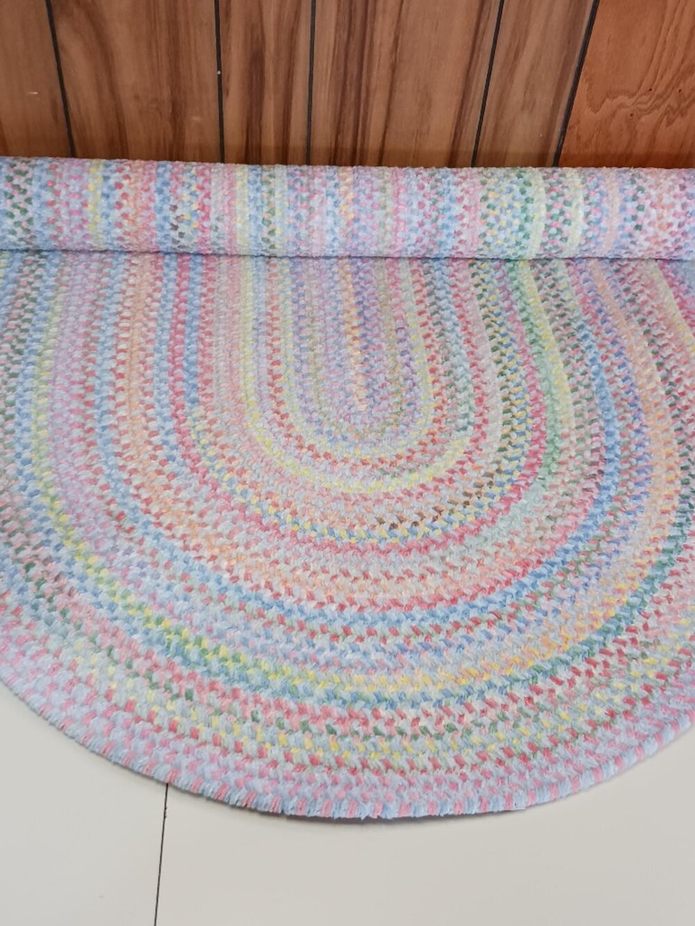 Capel Cutting Garden 440/Blue 36'' x 60'' Oval Hand Braided Chenille Rug